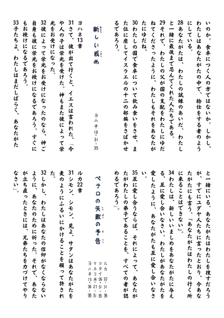 イエスが弟子たちに向かって静かに語りかけている場面。愛と仕え合うこと、そして信仰を守るよう励ましながら、互いに愛し合う新しい戒めを伝えている。